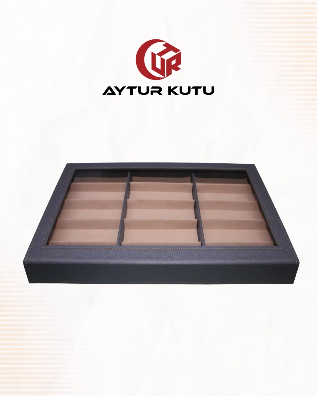 Koyu kahve pencereli kapaklı gözlük küvezi